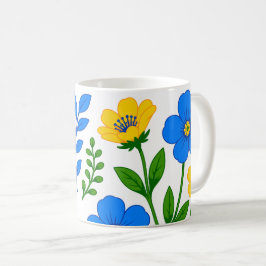 Blå och gul blomsterbotanisk design kaffemugg