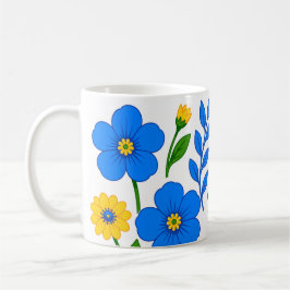 Blå och gul blomsterbotanisk design kaffemugg