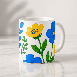 Blå och gul blomsterbotanisk design kaffemugg