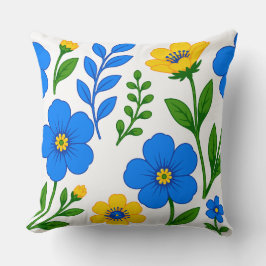 Blå och gul blomsterbotanisk design kudde