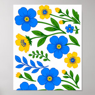 Blå och gul blomsterbotanisk design poster