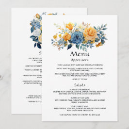 Blå och gul blomsterbröllop meny