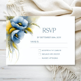 Blå och gul blomsterbröllop RSVP OSA Kort