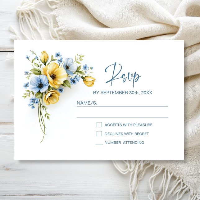 Blå och gul blomsterbröllop RSVP OSA Kort (Skapare uppladdad)