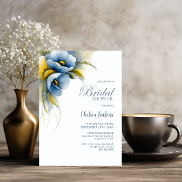 Blå och gul blomsterbröllopsdusch inbjudningar