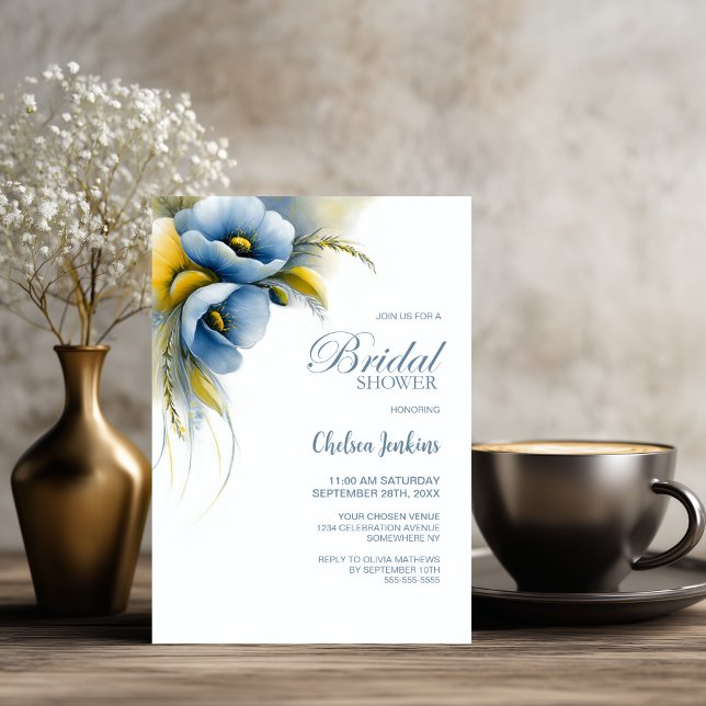 Blå och gul blomsterbröllopsdusch inbjudningar (Skapare uppladdad)