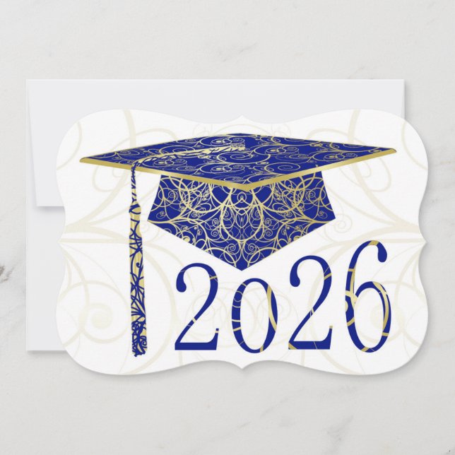 Blå och gul blomsterkåpa 2026-kort inbjudningar (Framsida)