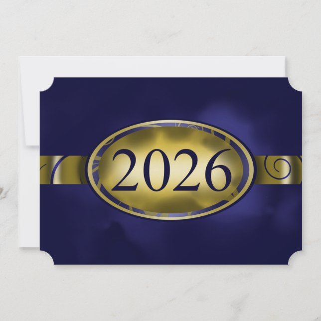 Blå och gul blomsterknapp 2026-kort inbjudningar (Framsida)