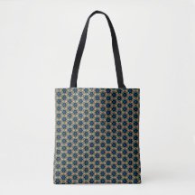 Blå och gul blomstermönstrad tote