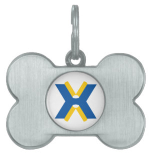 Blå och gul bokstav X monogram ID-bricka Husdjur