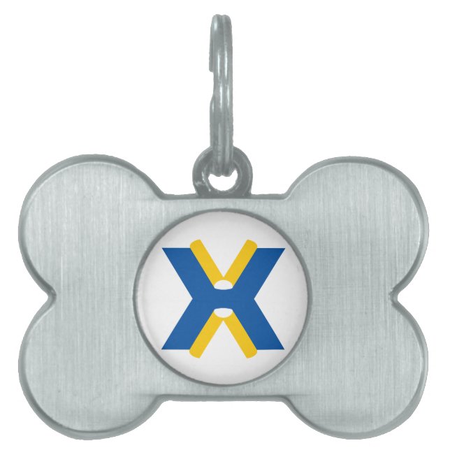 Blå och gul bokstav X monogram ID-bricka Husdjur (Framsidan)