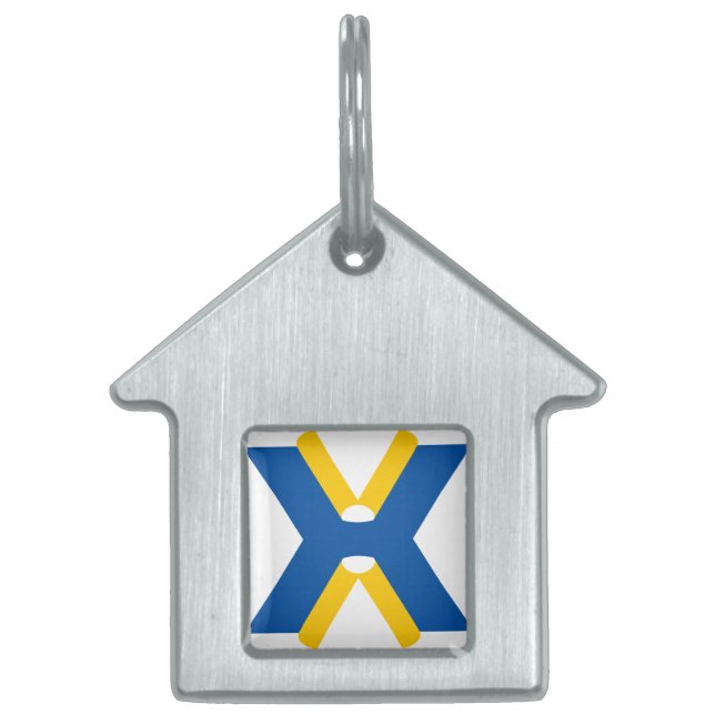 Blå och gul bokstav X monogram ID-bricka Husdjur (Framsidan)