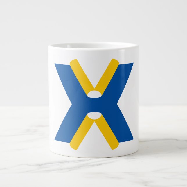 Blå och gul bokstav X monogram Jumbo Mugg (Framsidan)
