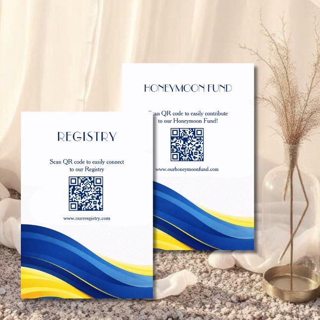 Blå och gul bröllopspresent- och smekmånadsfond tilläggskort (Blue and Yellow Registry & Honeymoon Fund Enclosure Card )