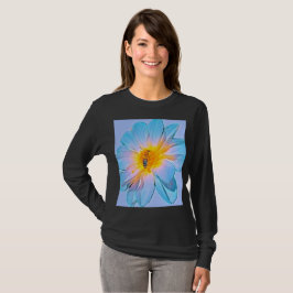 Blå och gul Dahlia-bin-grafisk långärmad skjorta T Shirt
