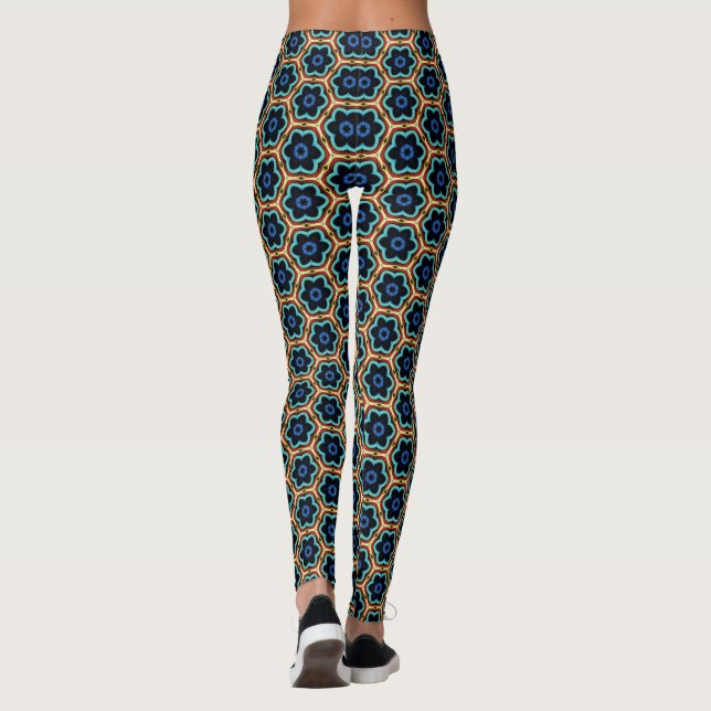 Blå och gul enkel blomster leggings (Baksida)