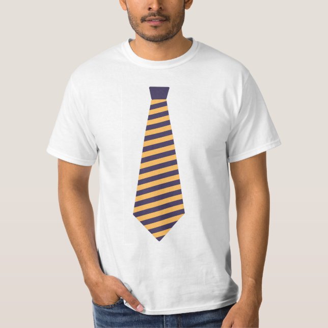 Blå och gul falsk slips  t shirt (Framsida)