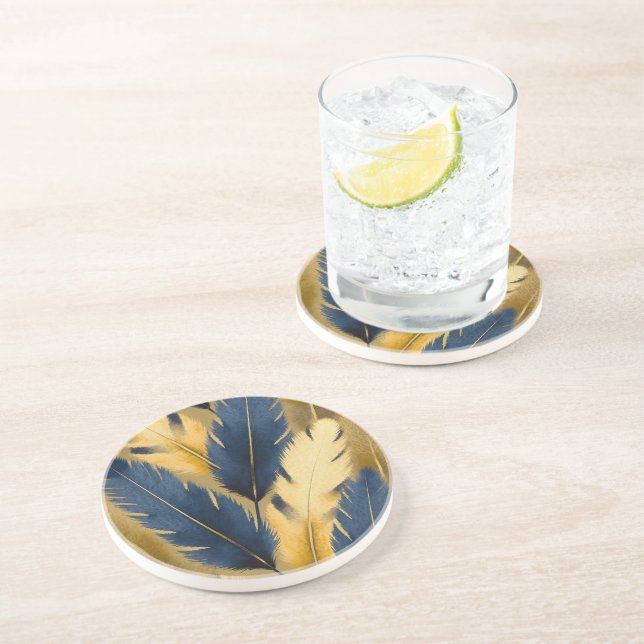 Blå Och Gul Fjäder Sandstens Coaster Underlägg (Sidan)