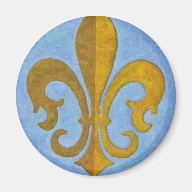 Blå och gul Fleur De Lis Magnet (Framsidan)
