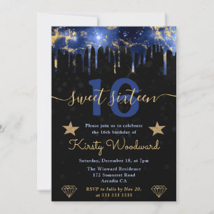 Blå och gul galaxmarmor Sweet Sixteen Inbjudningar