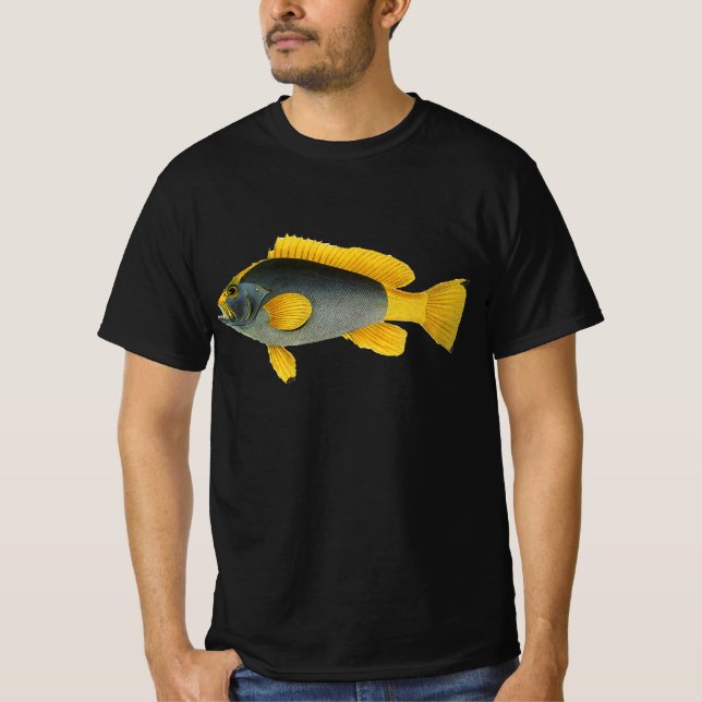 Blå och gul grouperfisk, gammal marin fauna tröja (Framsida)