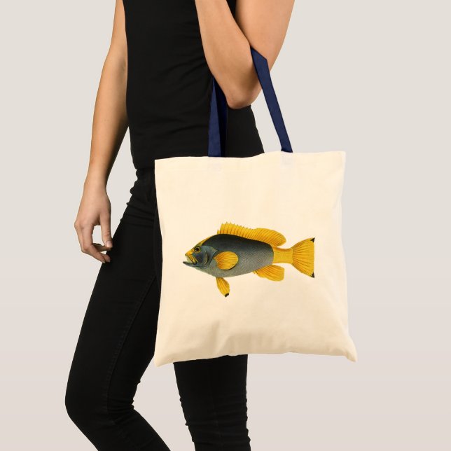 Blå och gul grouperfisk, gammal marin fauna tygkasse (Framsida (produkt))
