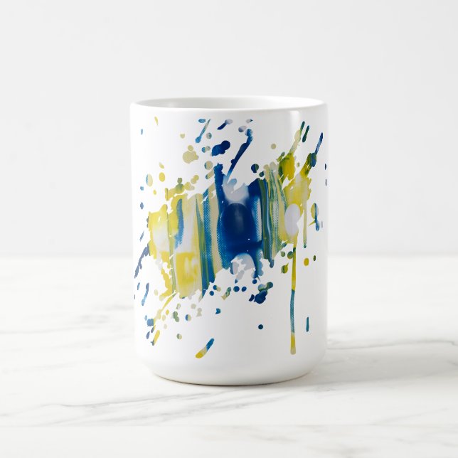 Blå och gul  | handgjord konst  kaffemugg (Center)