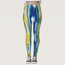 Blå och gul | handgjord konst leggings