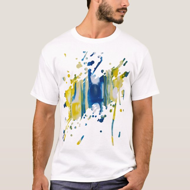 Blå och gul  | handgjord konst  t shirt (Framsida)