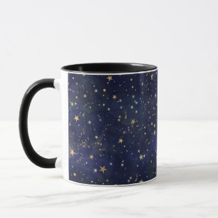 Blå och gul himmelska stjärnor fantasifull akvarel mugg