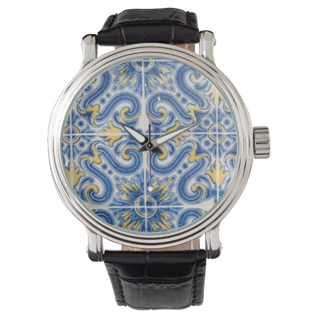 Blå och gul kakel, Portugal Armbandsur (Framsida)