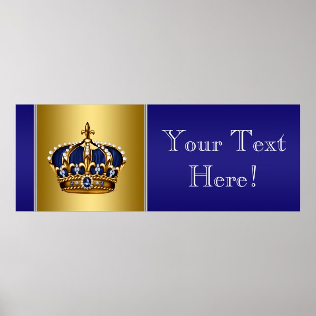 Blå och gul kronprins baby shower banner poster (Framsidan)