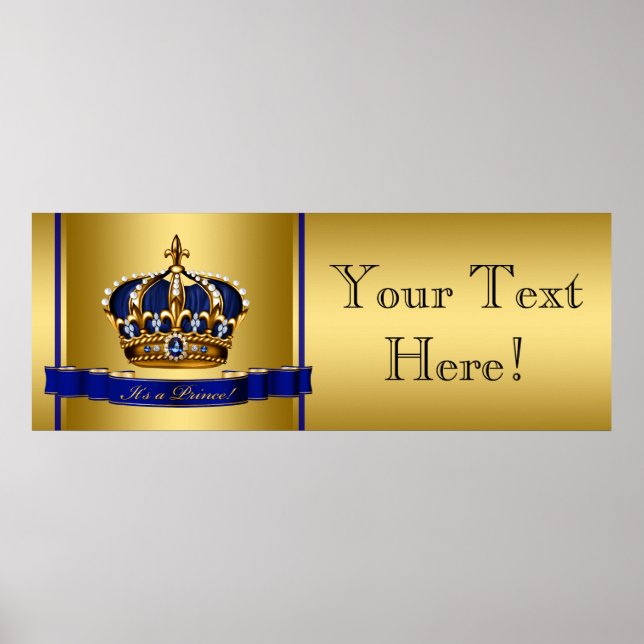 Blå och gul kronprins baby shower poster (Framsidan)