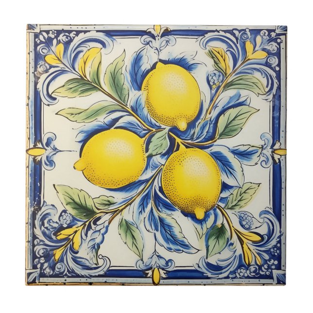 Blå och gul lemon dekorativ kakel (Framsidan)