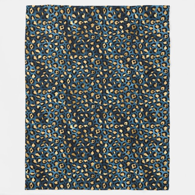 Blå och gul leopard serie design 1 fleecefilt (Framsidan)