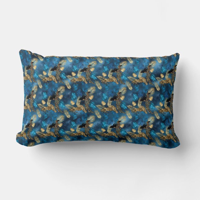 Blå och gul leopard serie design 6 lumbarkudde (Framsida)