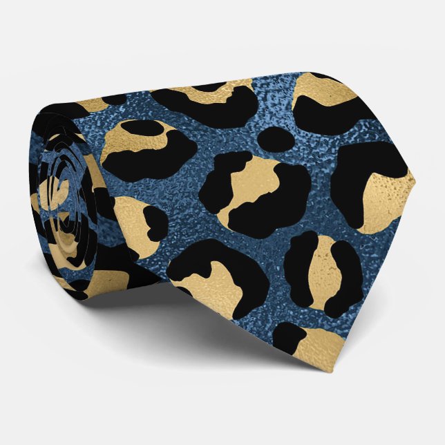Blå och gul leopardtryck slips (Rullad)