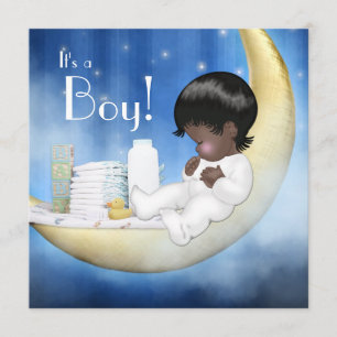 Blå och gul månbaby shower inbjudningar
