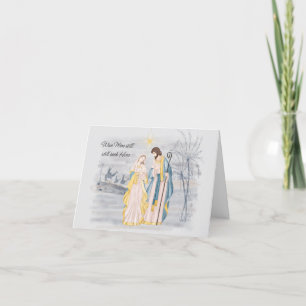 Blå och gul Maria, Josef och Jesus Helgkort