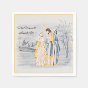 Blå och gul Maria, Josef och Jesus semester Pappersservett