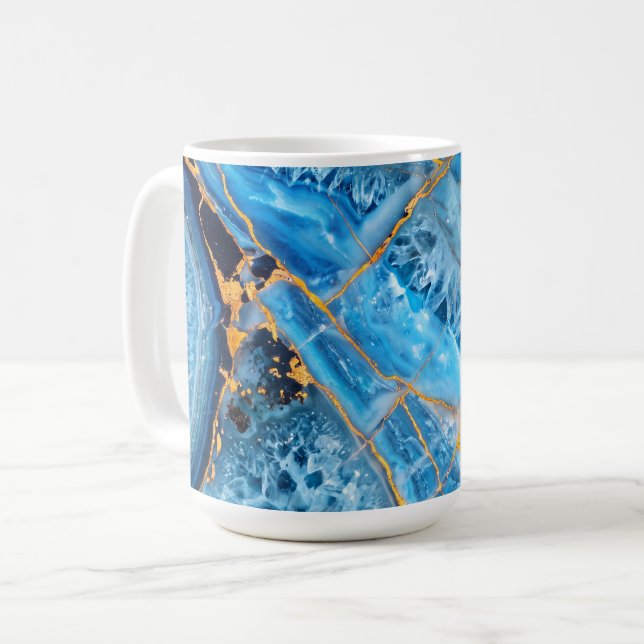 Blå och gul marmor kaffemugg (Framsida vänster)