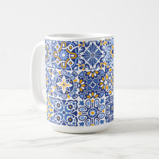 Blå och gul medelhavsinspirerad marockansk kakel kaffemugg