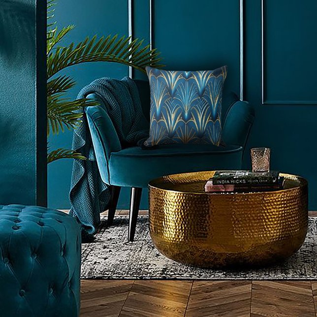 Blå och gul modern fläktsdesign kudde (Skapare uppladdad)