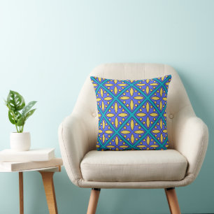 Blå och gul modern kakeldesign kudde