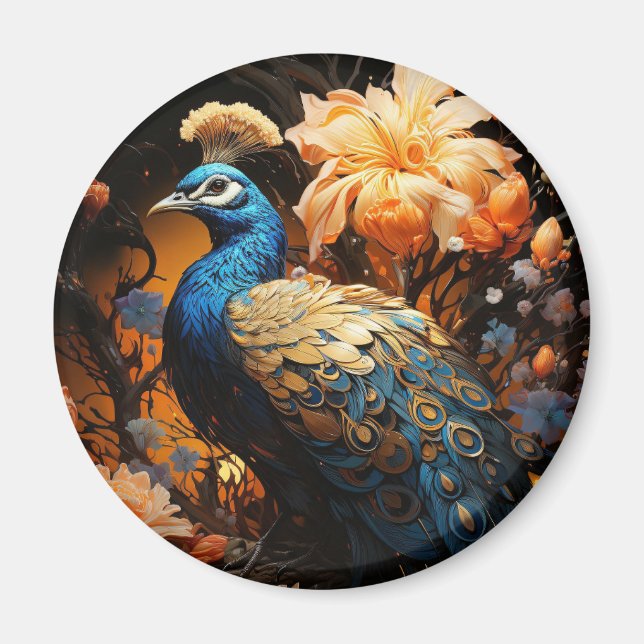 Blå och gul påfågel AI-genererad Magnet (Framsidan)