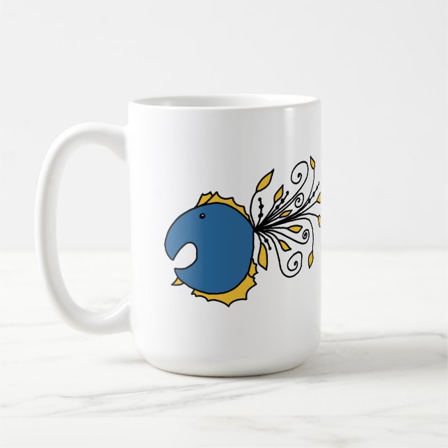 Blå och gul påfågel fisk kaffemugg (Vänster)