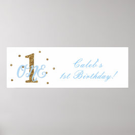 Blå och gul pojkar ONE 1-års födelsedagsfest banne Poster