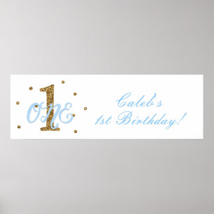 Blå och gul pojkar ONE 1-års födelsedagsfest banne Poster