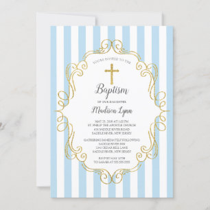 Blå och gul ram pojkars dop inbjudningar