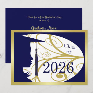 Blå och gul siluett 2026 examensfest inbjudningar